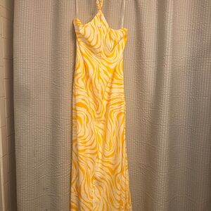 INC International Concepts Yellow & White Swirl Maxi Slip Dress